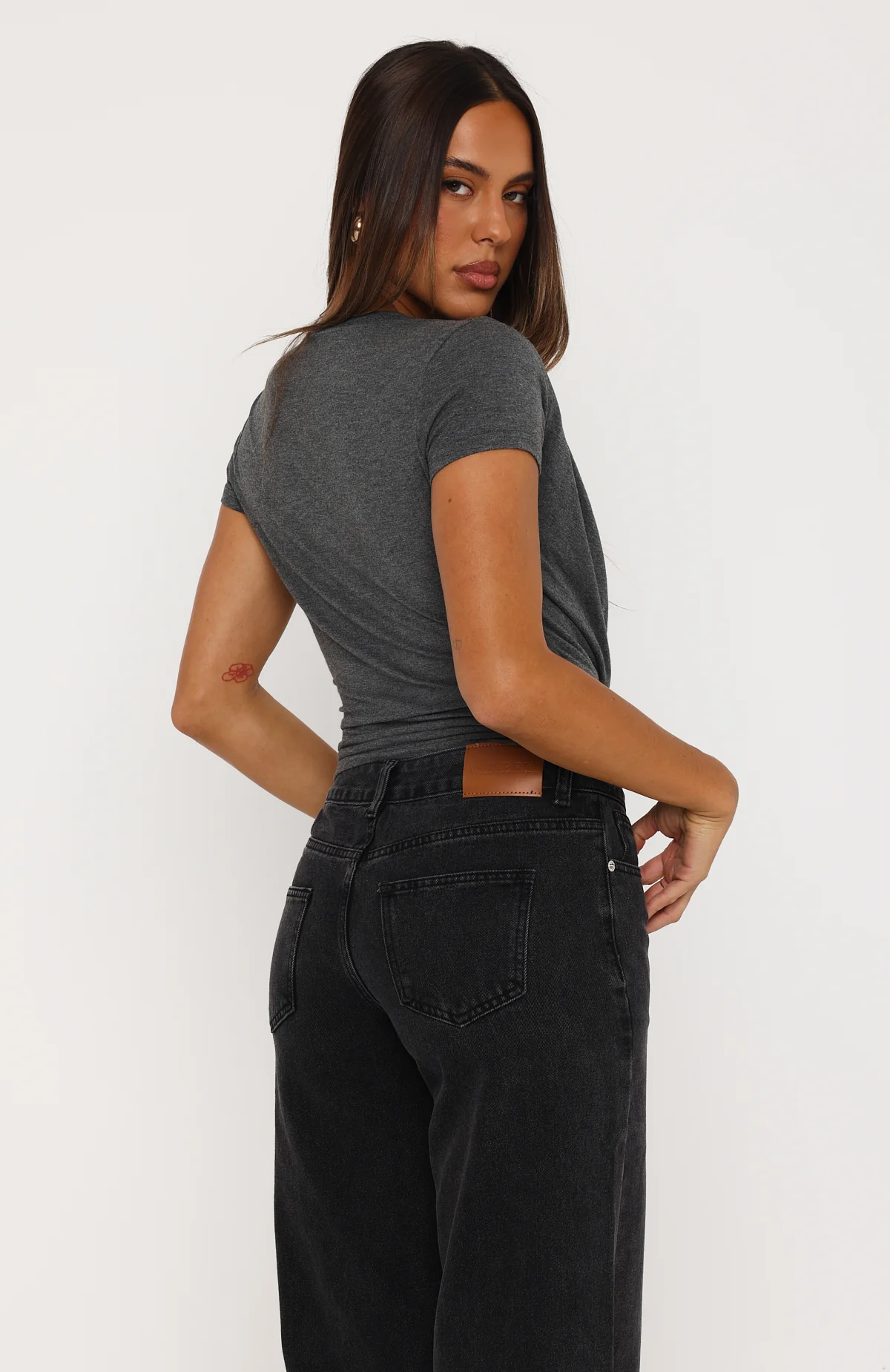 Almost Told You Short Sleeve Cowl Neck Top Charcoal Marle - Image 5