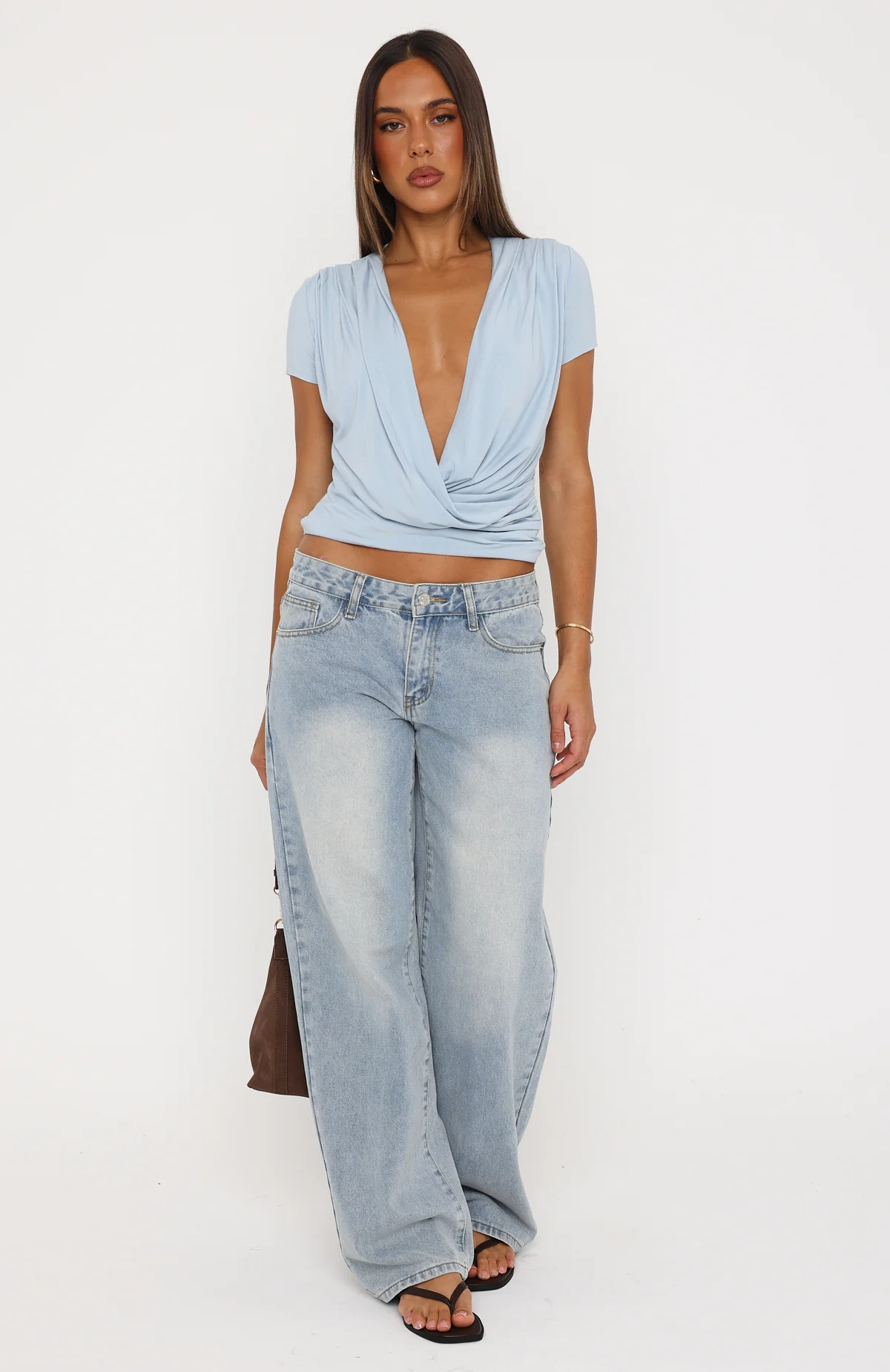 Almost Told You Short Sleeve Cowl Neck Top Dusty Blue - Image 6