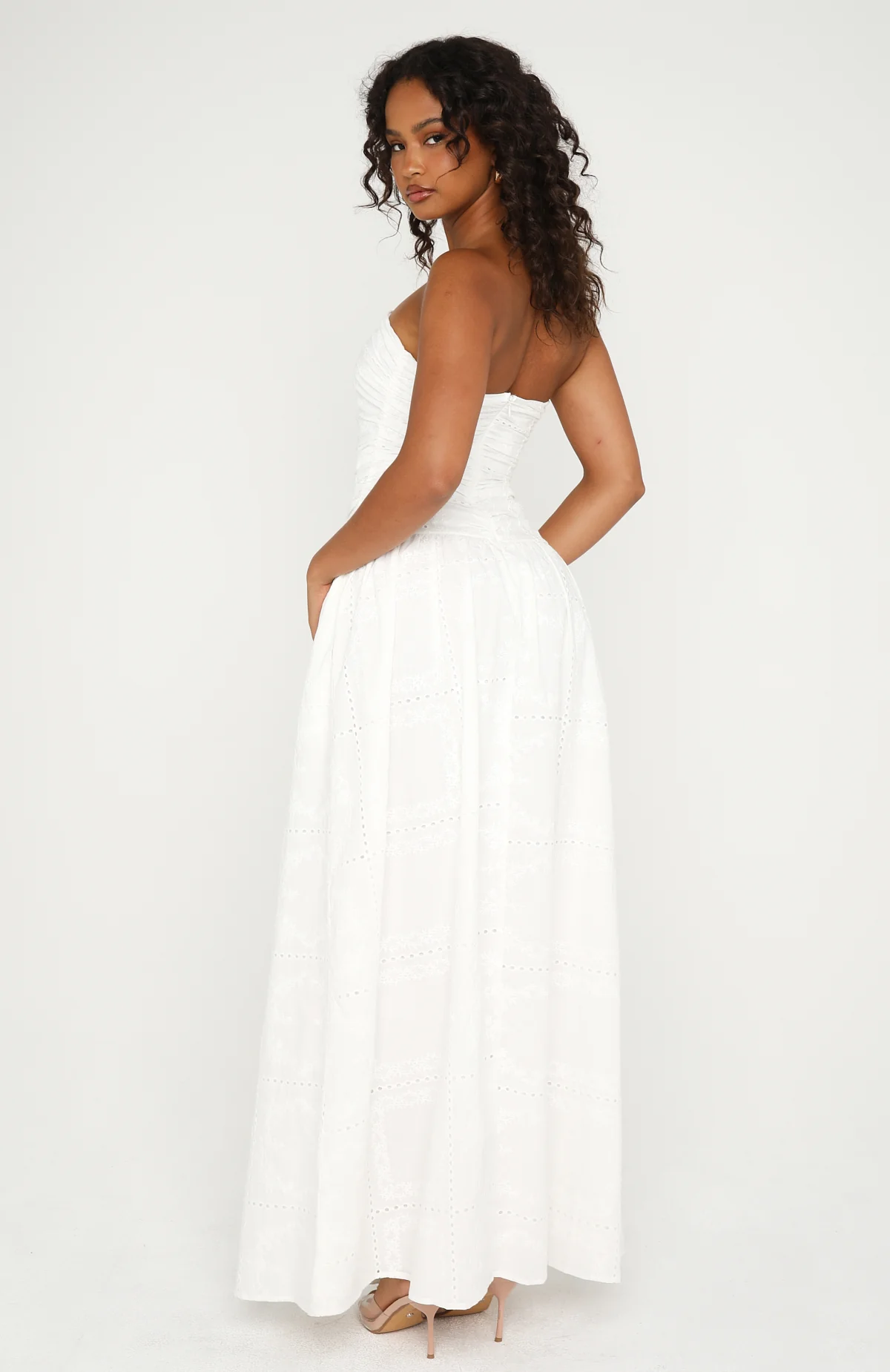 Bittersweet Babe Strapless Broderie Maxi Dress White - Image 4