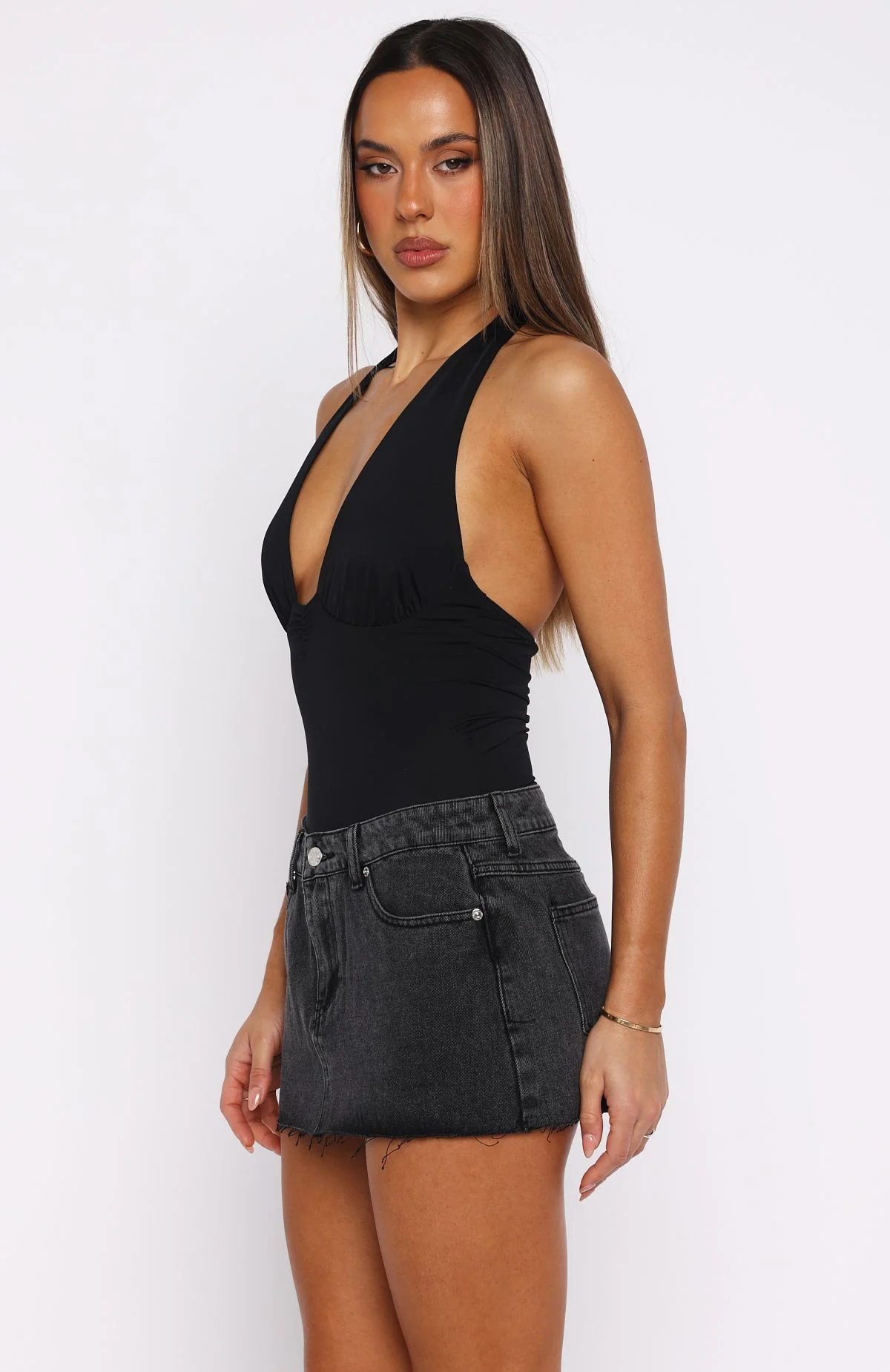 Broken Trust Mid Rise Denim Mini Skirt Black - Image 4