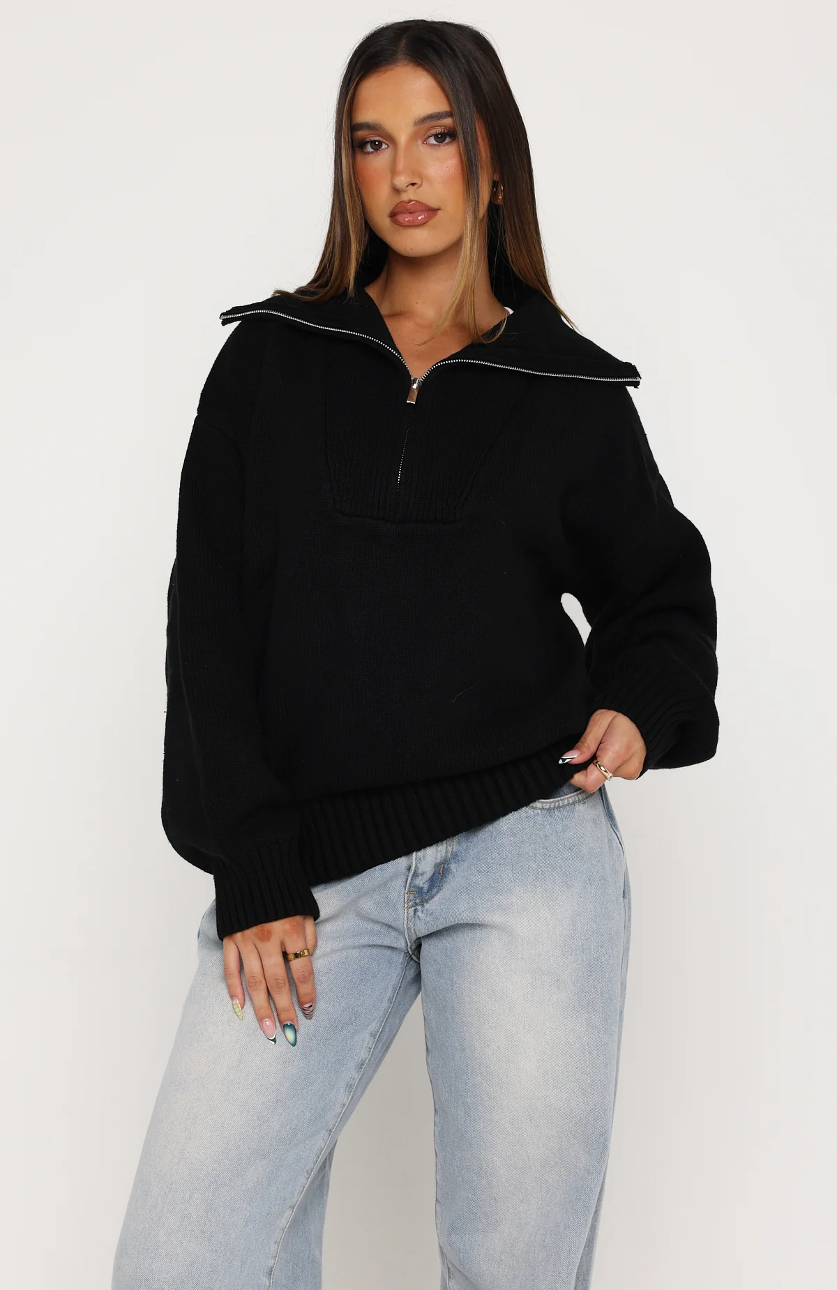 Cozy Cloud Knit Sweater Black - Image 3