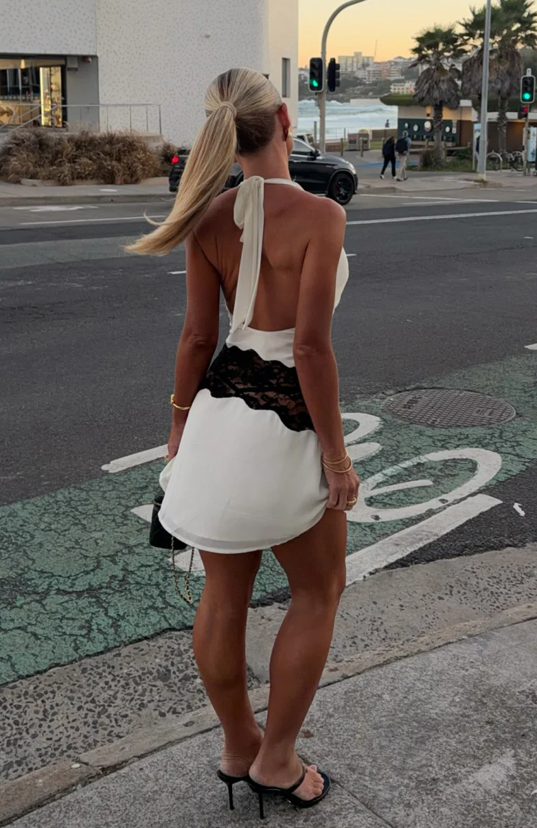 Cupids Bow Mini Dress Cream/Black - Image 2