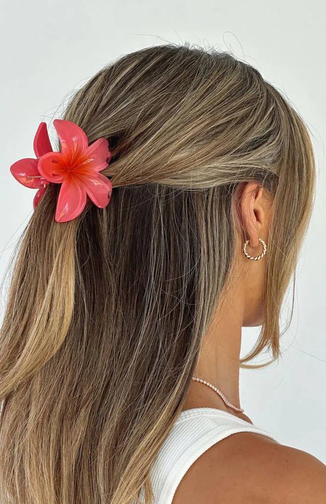 Floral Charm Hair Clip Hot Pink - Image 3