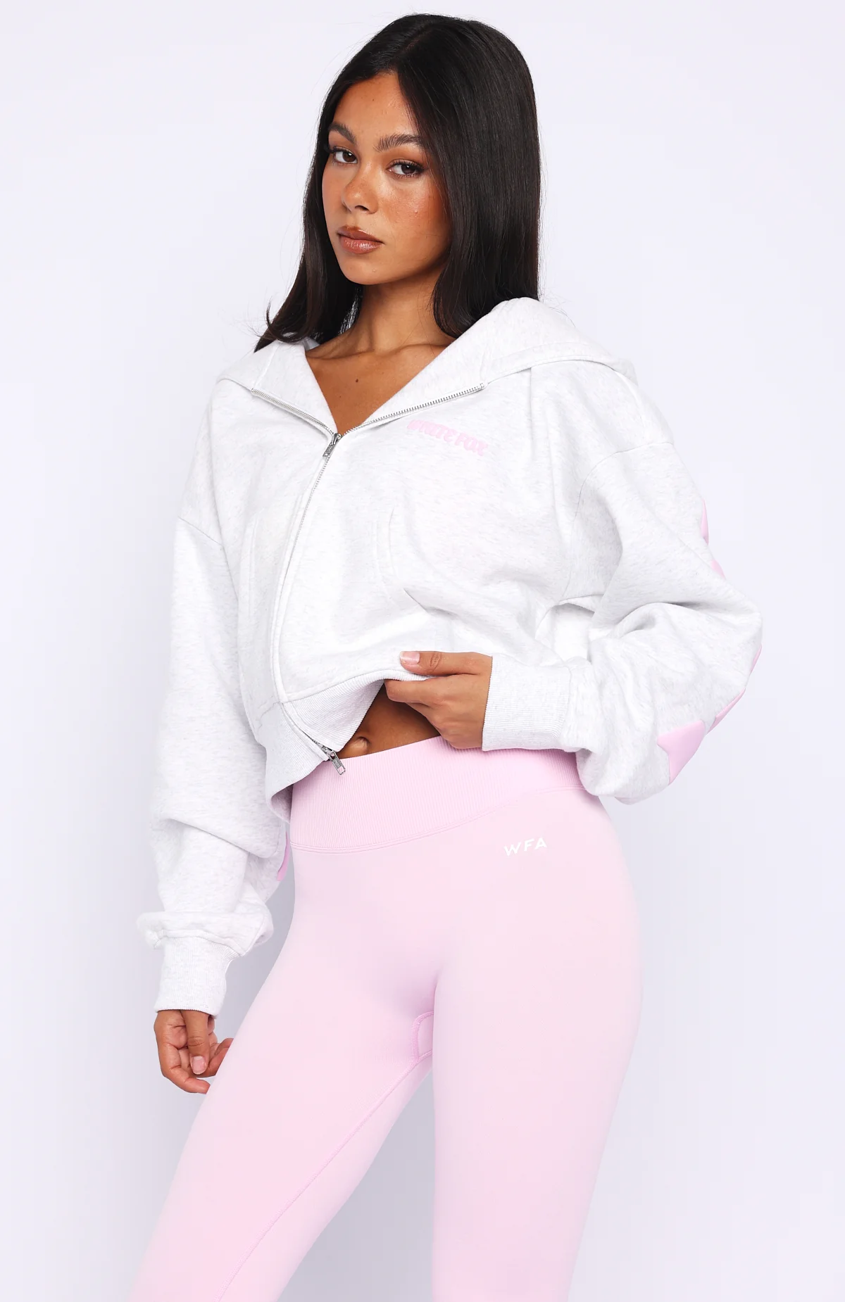 Gone Away Boxy Zip Front Hoodie Grey Marle - Image 4