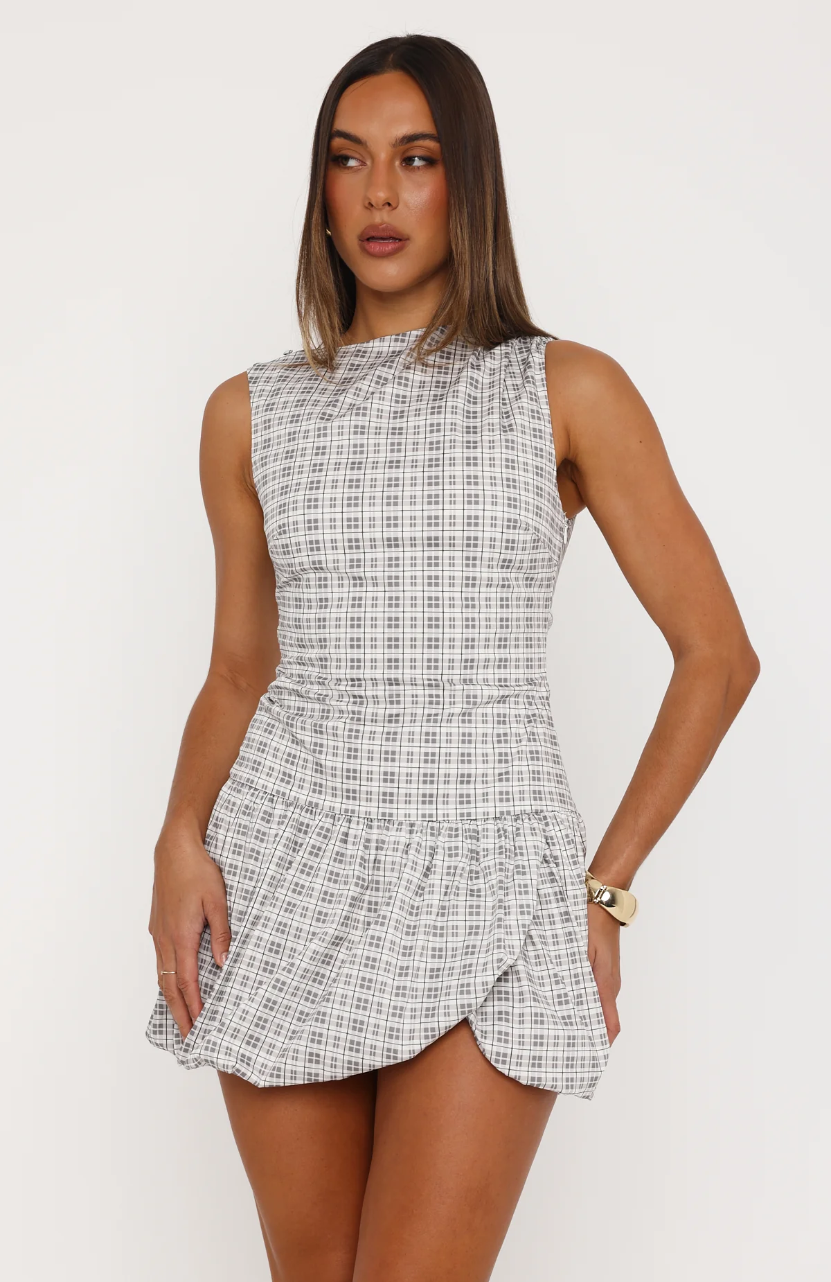 I Got You Love Mini Dress Darling Grey Check - Image 3