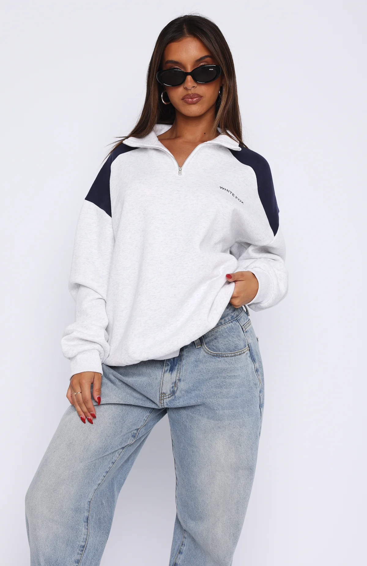 It's A Bad Idea Zip Front Sweater Grey - Image 2