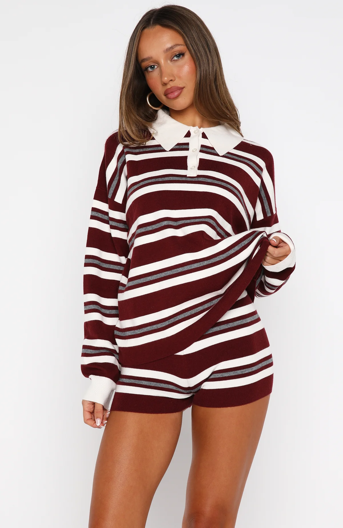 It's Ok, I'm Ok Knit Shorts Wine Stripe - Image 2