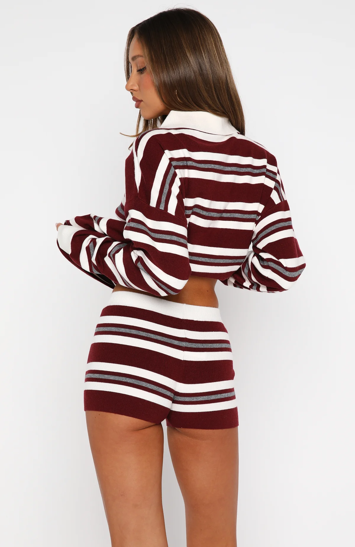 It's Ok, I'm Ok Knit Shorts Wine Stripe - Image 4