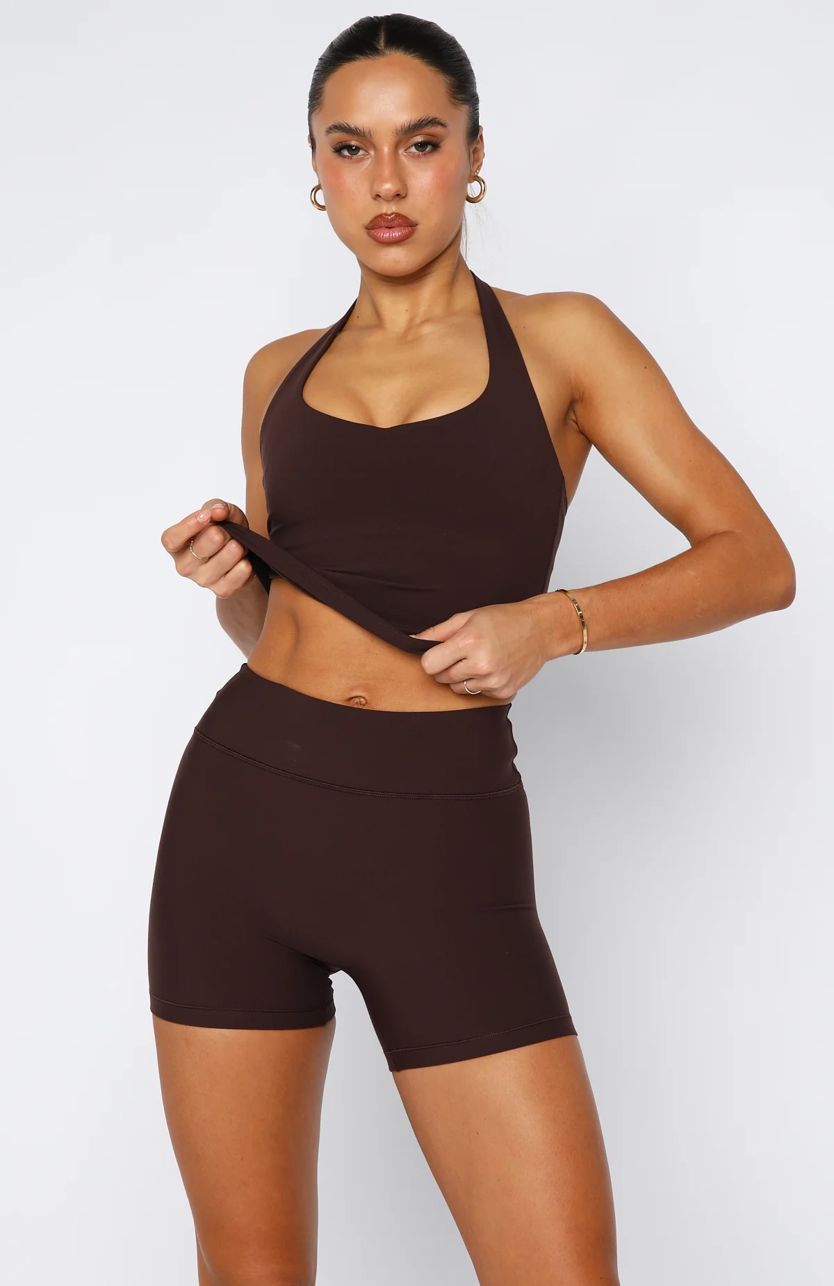 Keep Up High Waisted Shorts 4" Dark Chocolate - Image 3