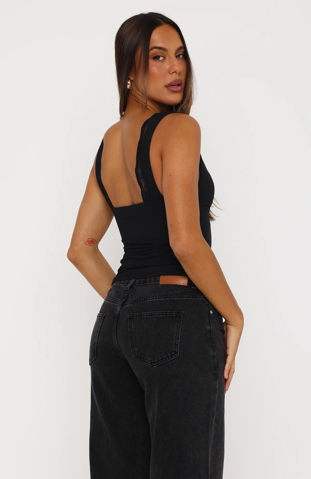 Key To My Heart Lace Trim Top Black - Image 4