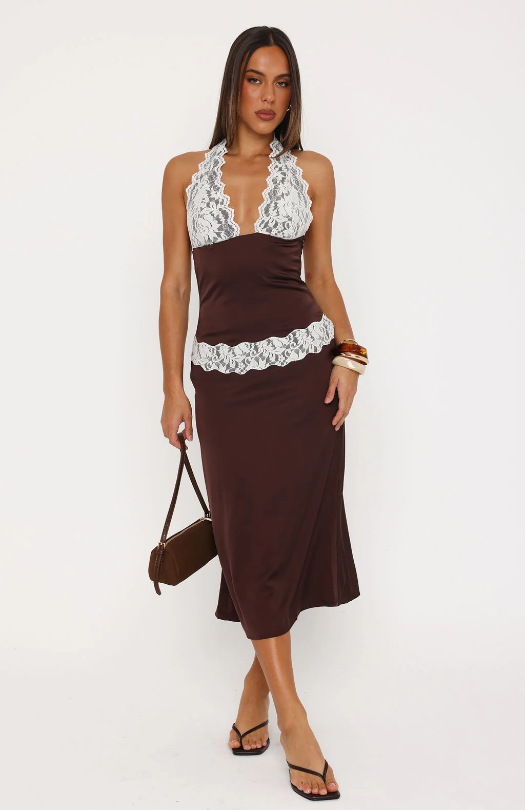 Laced In Love Midi Dress Choc/Cream - Image 2