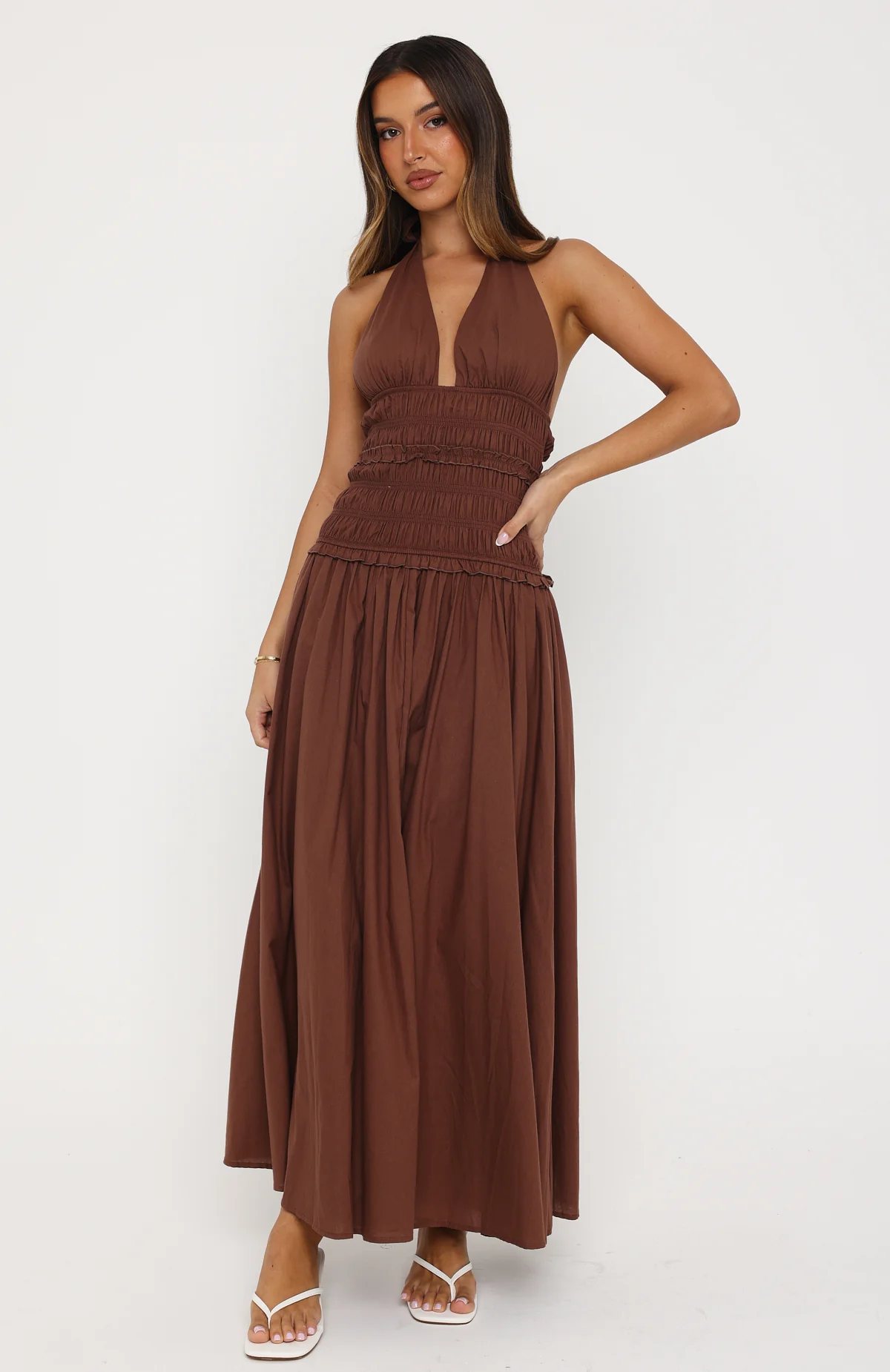 Lucky Enough Halter Maxi Dress Dark Chocolate - Image 2