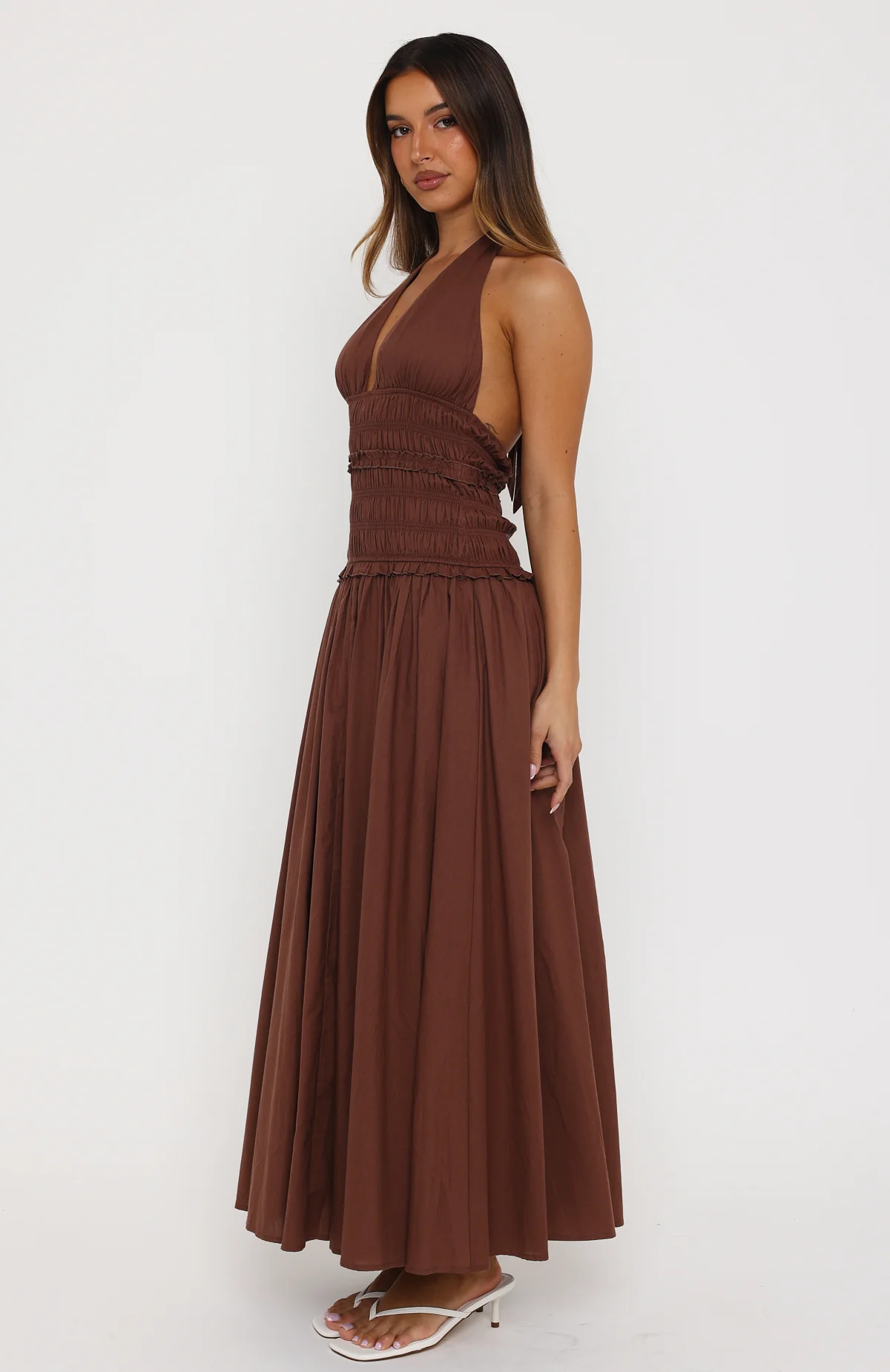 Lucky Enough Halter Maxi Dress Dark Chocolate - Image 3