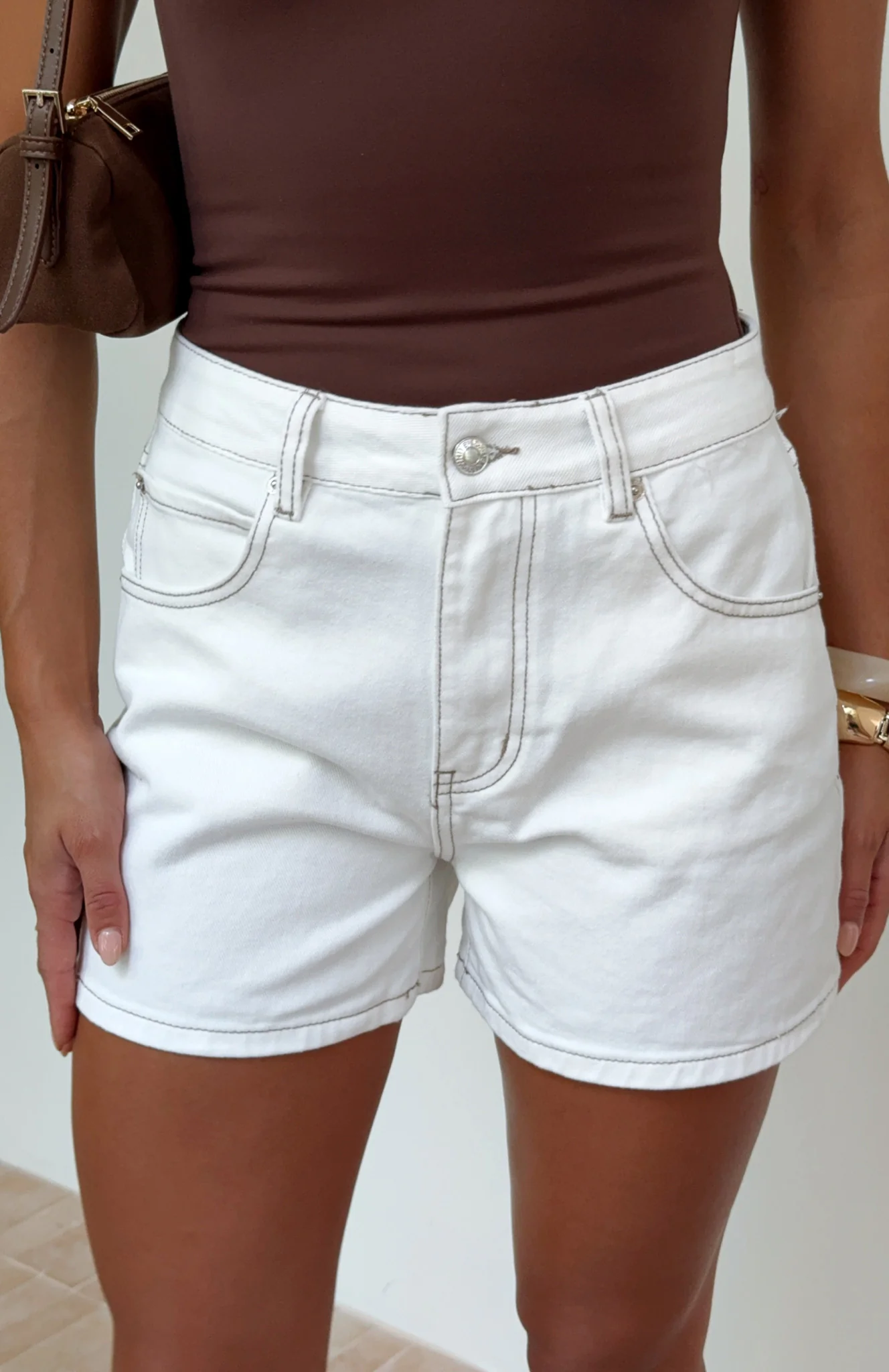Maddy High Rise Denim Shorts Off White - Image 2
