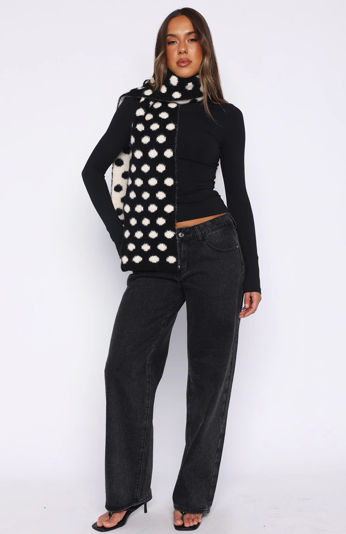 Olesia Polka Dot Scarf Black & Cream - Image 2