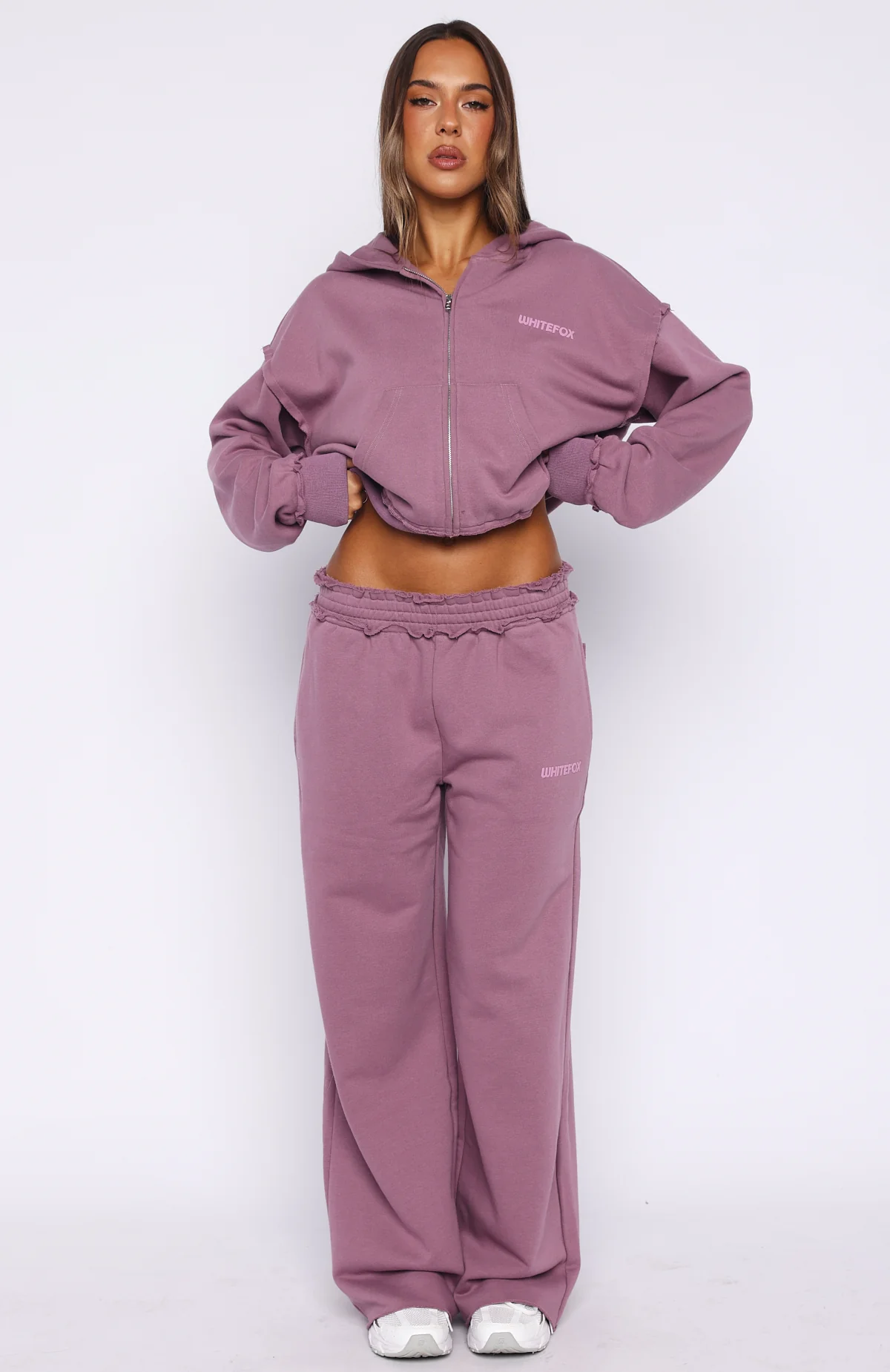 On My Own Terms Boxy Zip Front Hoodie Dusty Plum - Image 5