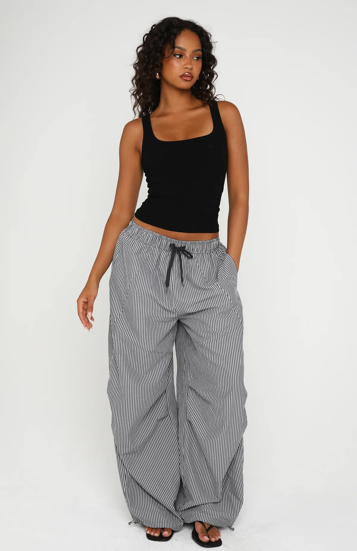 Say When Barrel Leg Pants Charcoal Stripe - Image 2