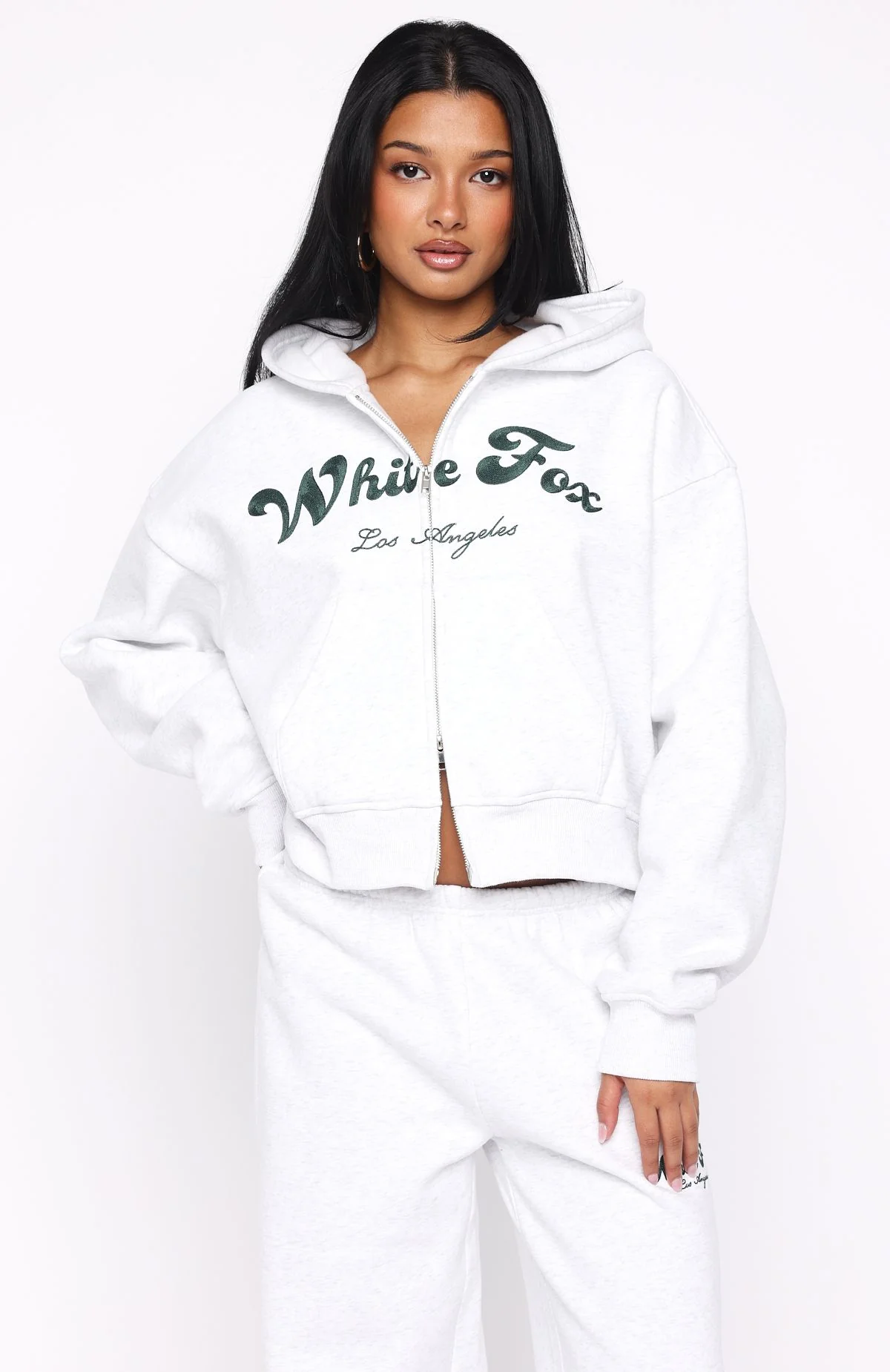 Through Thick And Thin Boxy Zip Front Hoodie Grey Marle - Image 2