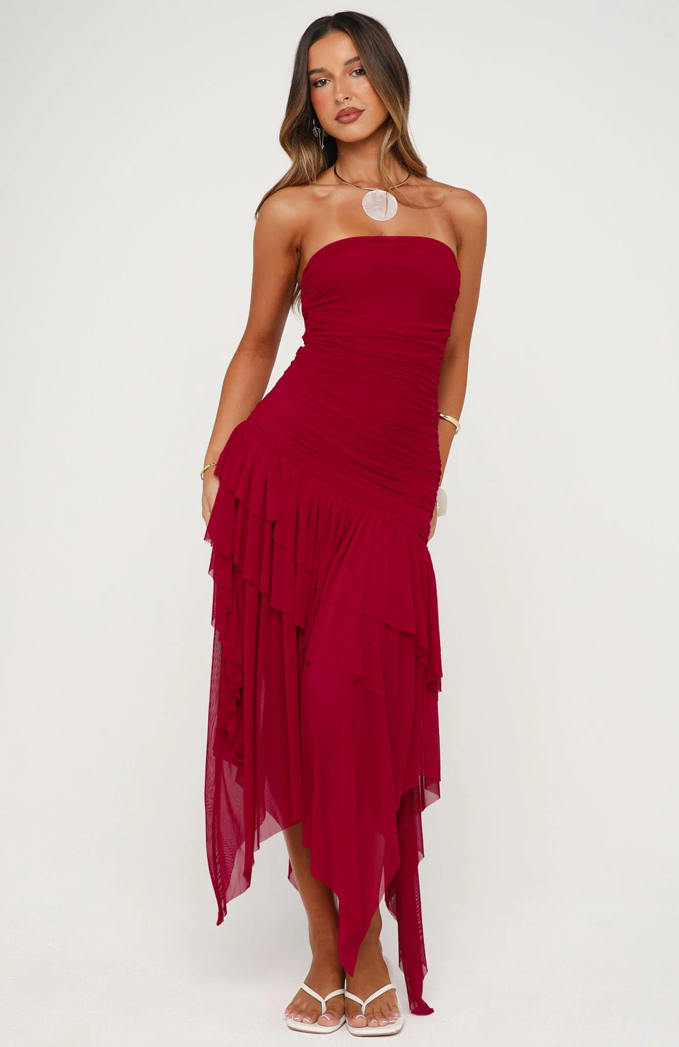 Venetian Dreams Strapless Midi Dress Dragonfruit - Image 2